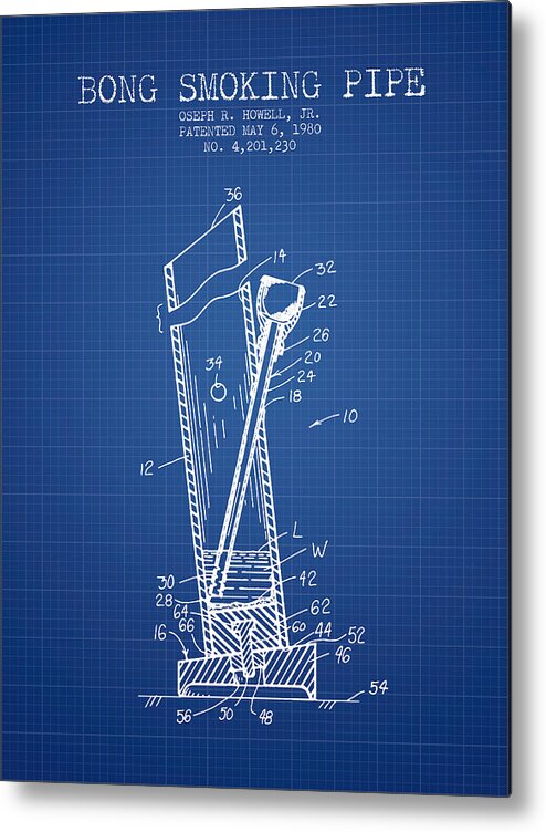 Bong Smoking Pipe Patent1980 - Blueprint Metal Print by Aged Pixel - Fine  Art America