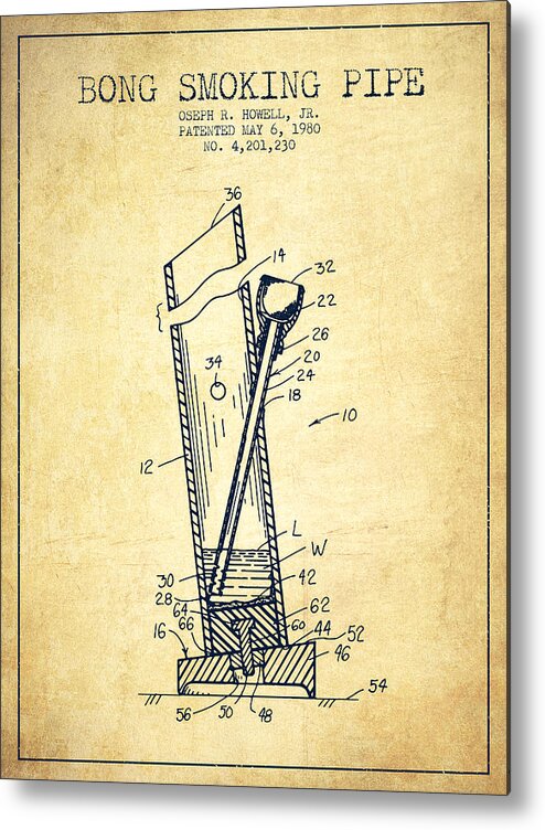 Bong Smoking Pipe Patent1980 - Vintage Metal Print by Aged Pixel - Fine Art  America