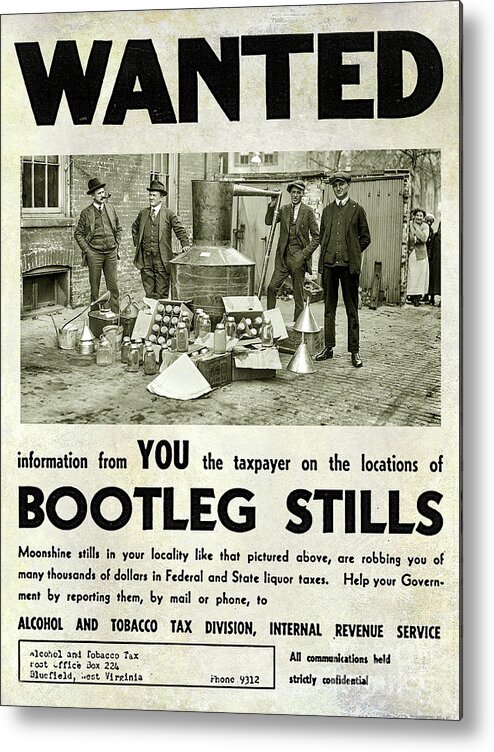 Prohibition Metal Print featuring the photograph Bootleggers Wanted Poster by Jon Neidert