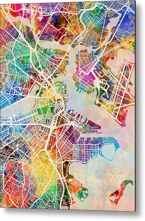 Street Map Metal Print featuring the digital art Boston Massachusetts Street Map by Michael Tompsett