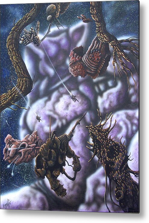 Science Fiction Metal Print featuring the painting Broken Perimeter by Douglas Egolf