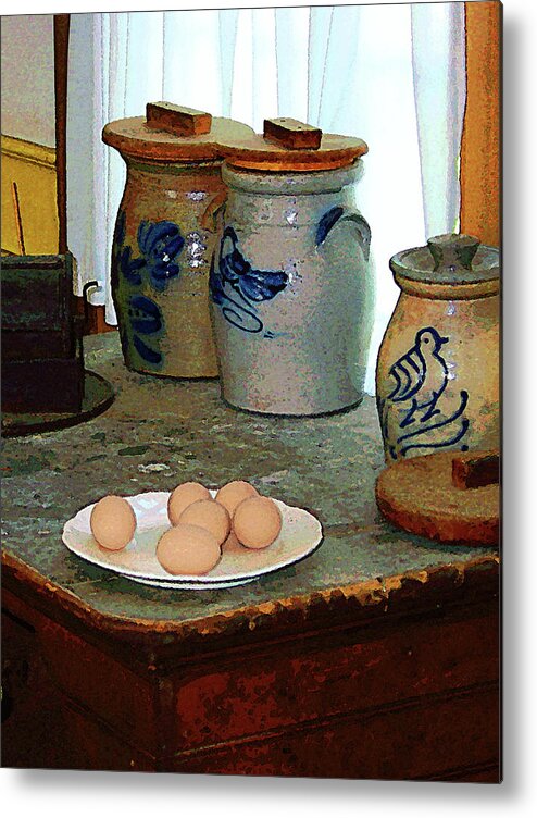 Egg Metal Print featuring the photograph Brown Eggs and Ginger Jars by Susan Savad