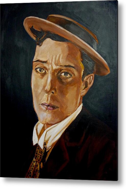 Comedy Metal Print featuring the painting Buster Keaton tribute by Bryan Bustard