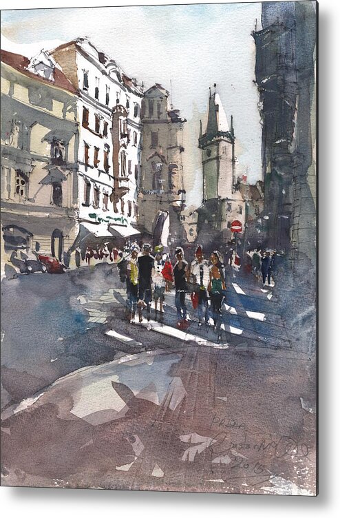 Landscape Metal Print featuring the painting Busy summer day in Prague by Gaston McKenzie