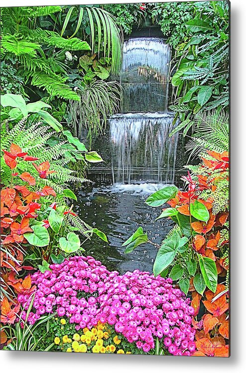 Gardens Metal Print featuring the photograph Butchart Gardens Waterfall by Wendy McKennon