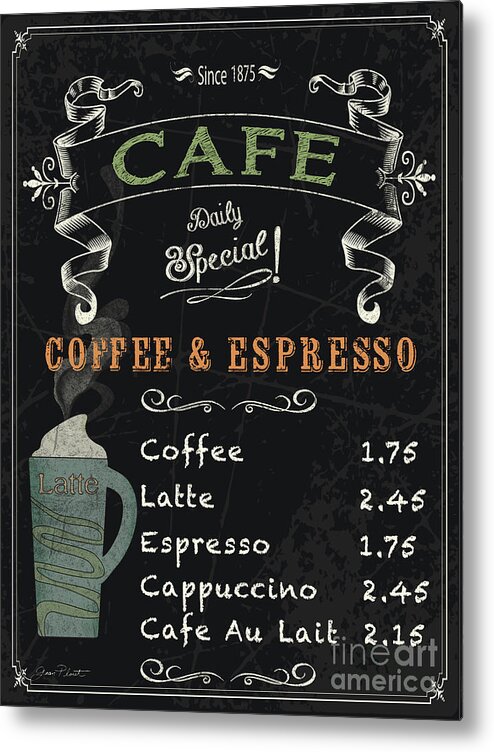 Jean Plout Metal Print featuring the painting Cafe Blackboard Coffee Menu-JP3046 by Jean Plout