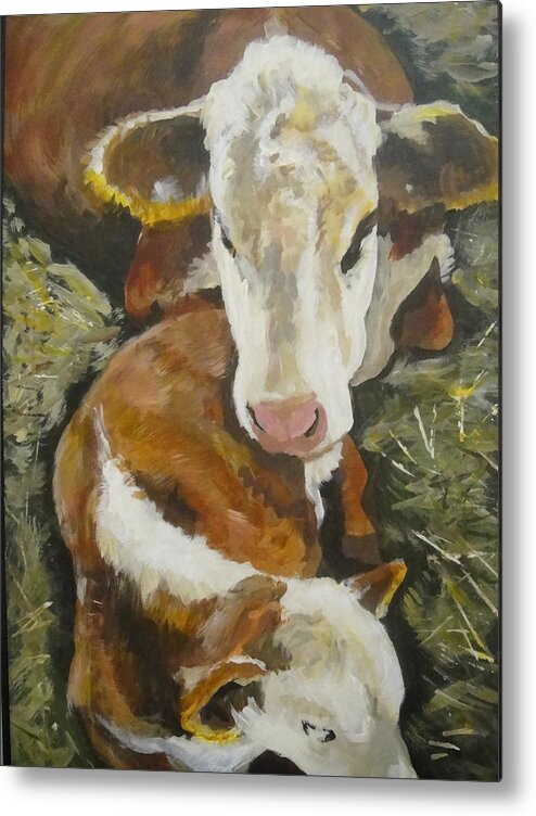 Cow Metal Print featuring the painting Calm Calf by Edith Hunsberger