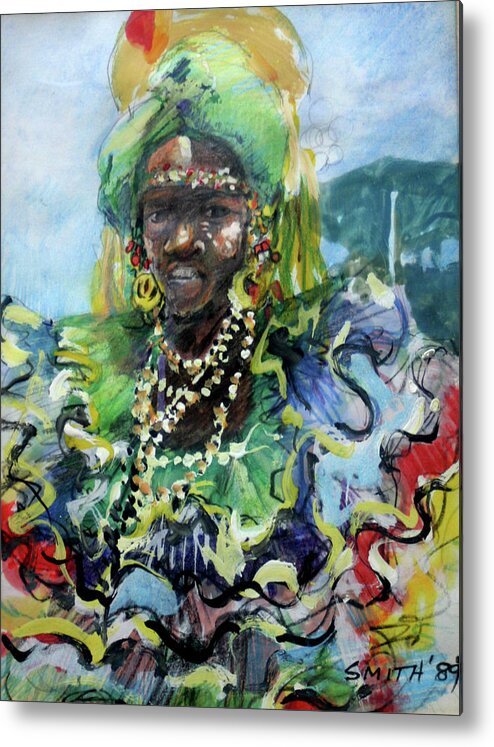 Dancer Barbados Carnival Costume Metal Print featuring the painting Calypso Queen by Tom Smith