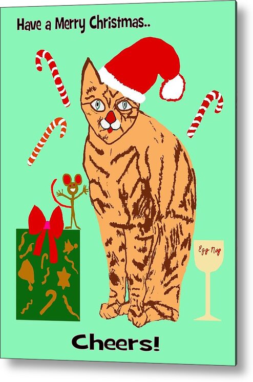 Christmas Metal Print featuring the digital art Cat and mouse Xmas II by Laura Smith