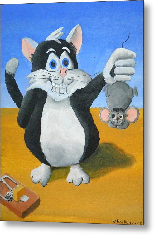 Caught A Mouse Metal Print featuring the painting Caught a Mouse by Winton Bochanowicz