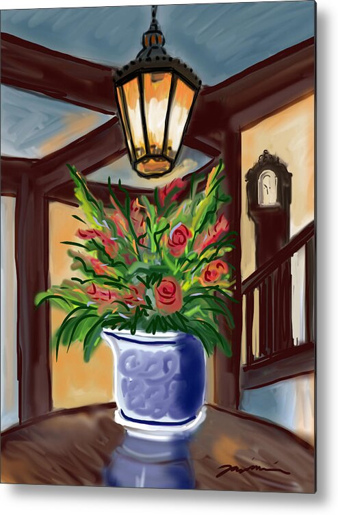 Flowers Metal Print featuring the painting Chatham Bars Inn Table Arrangement by Jean Pacheco Ravinski