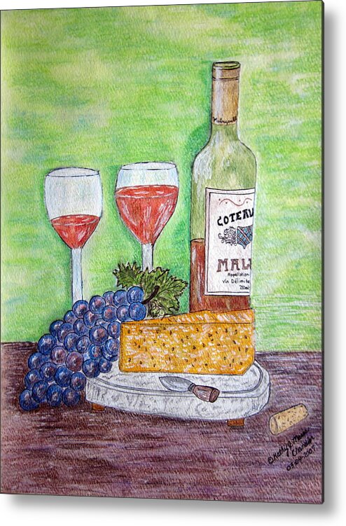 Cheese Metal Print featuring the painting Cheese Wine and Grapes by Kathy Marrs Chandler