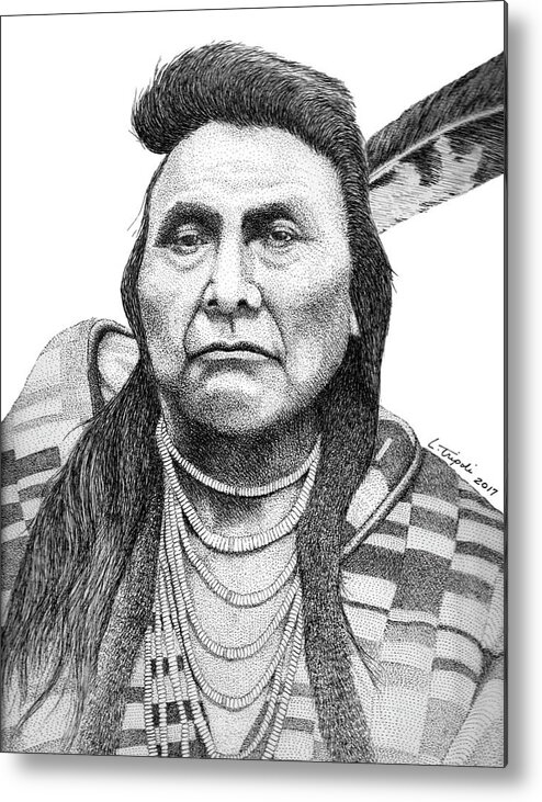 Portrait Metal Print featuring the drawing Chief Joseph by Lawrence Tripoli