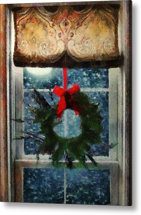 Window Metal Print featuring the painting Christmas Eve Blizzard by RC DeWinter