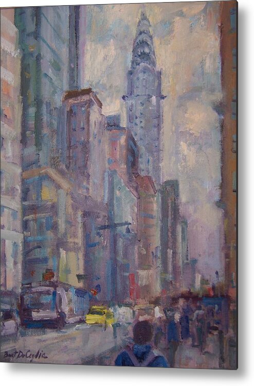 City Scene 34th St And Chrysler Building Metal Print featuring the painting Chrysler Building by Bart DeCeglie