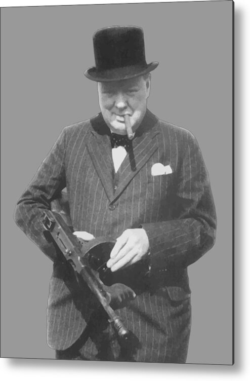 Winston Churchill Metal Print featuring the painting Churchill Posing With A Tommy Gun by War Is Hell Store