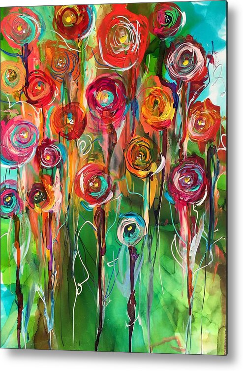 Abstract Metal Print featuring the painting Circle Garden by Bonny Butler
