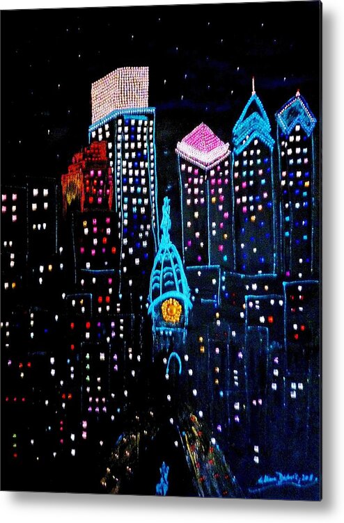  Metal Print featuring the painting City Lights by Lilliana Didovic