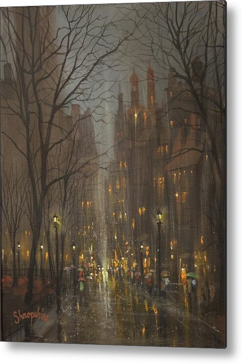 City Rain Metal Print featuring the painting City Park by Tom Shropshire