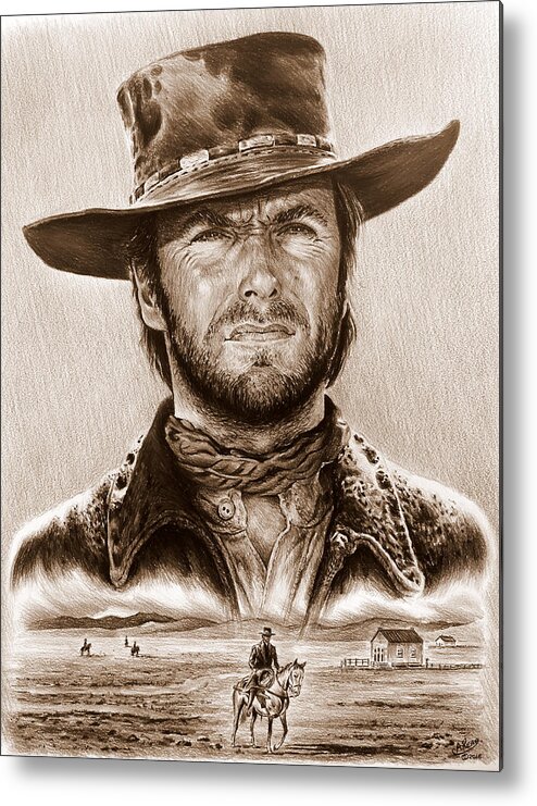 Clint Eastwood Metal Print featuring the drawing Clint Eastwood The Stranger by Andrew Read