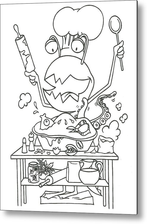 Monster Metal Print featuring the drawing Closet Monster Baking by Konni Jensen