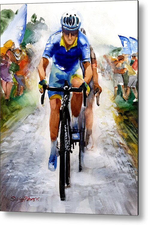 Cyclist Metal Print featuring the painting Cobblestones Le Tour de France by Shirley Peters