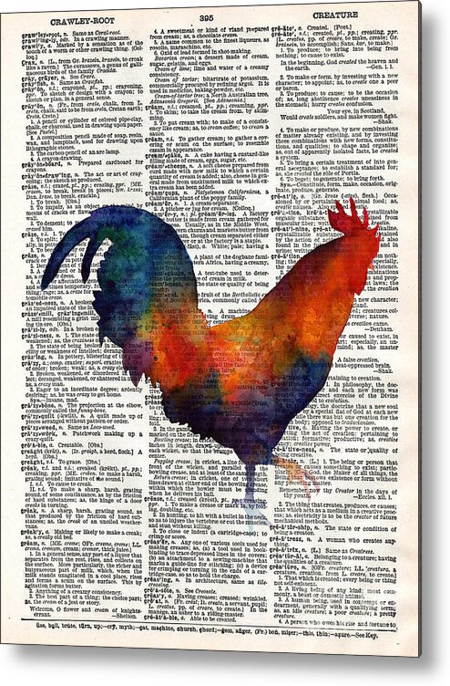 Rooster Metal Print featuring the painting Colorful Rooster on Vintage Dictionary by Hailey E Herrera