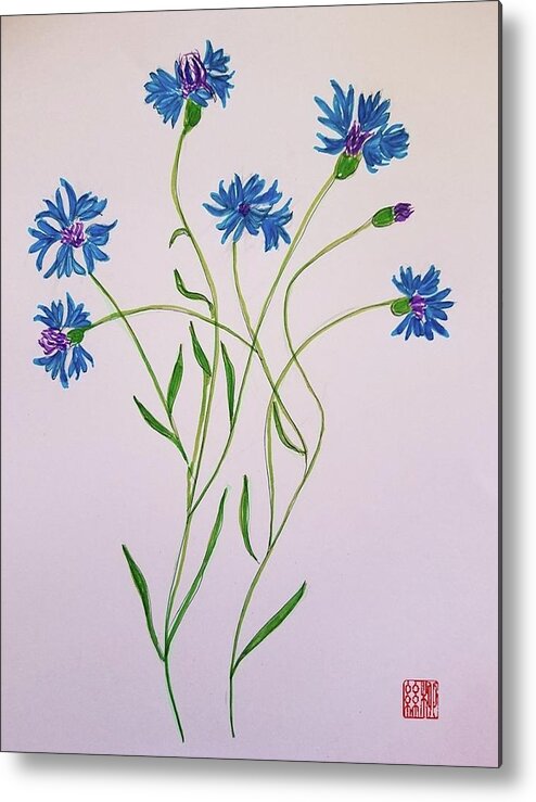  Metal Print featuring the painting Cornflowers by Margaret Welsh Willowsilk