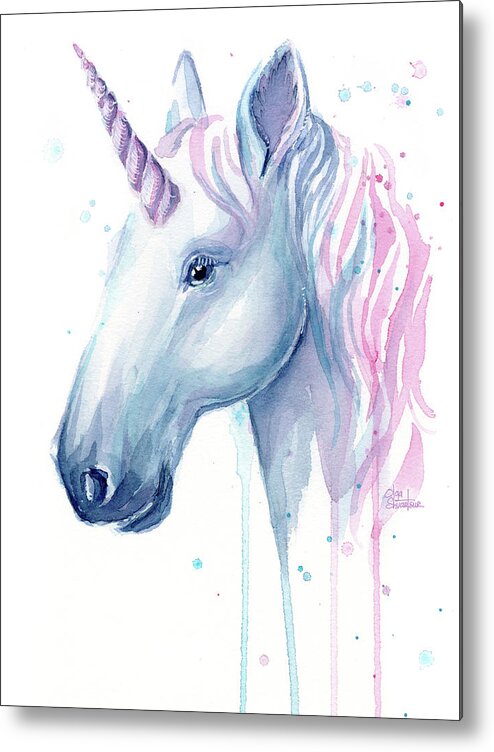 Unicorn Metal Print featuring the painting Cotton Candy Unicorn by Olga Shvartsur