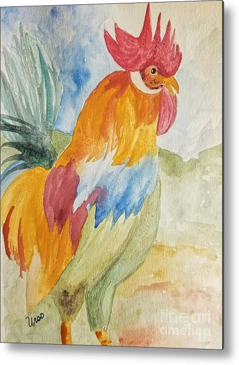 Countryside Rooster Metal Print featuring the painting Countryside Rooster by Maria Urso