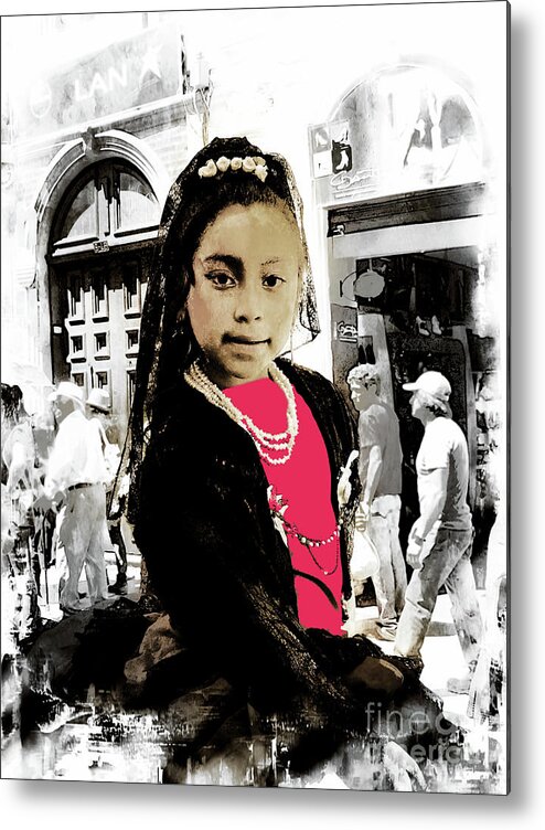 Girl Metal Print featuring the photograph Cuenca Kids 959 by Al Bourassa