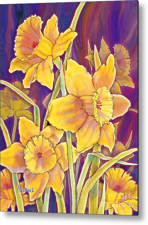 Daffodils Metal Print featuring the mixed media Daffodils by Teresa Ascone