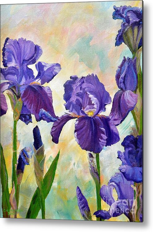 Purple Iris Metal Print featuring the painting Dance of the Iris by Celeste Drewien