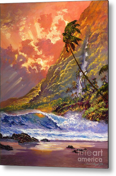 Hawaii Metal Print featuring the painting Dawn in Oahu by David Lloyd Glover