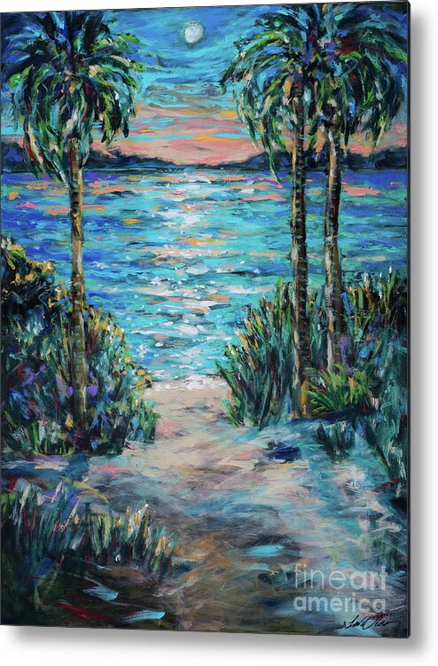 Tropical Landscape Metal Print featuring the painting Day to Night by Linda Olsen