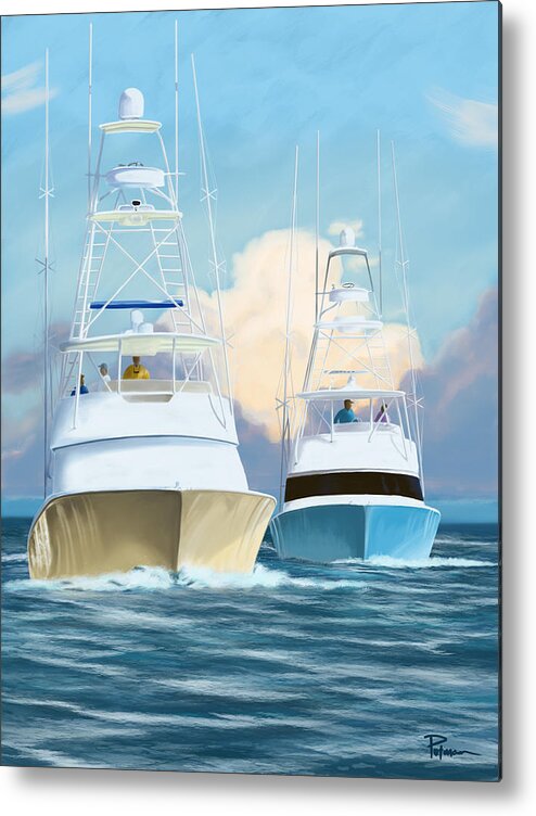 Offshore Boats Metal Print featuring the digital art Days Work by Kevin Putman
