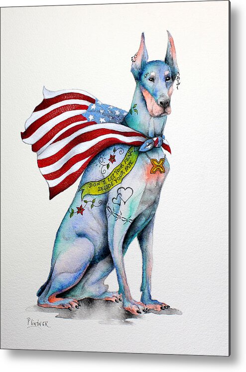 Doberman Pinscher Art Metal Print featuring the painting Doberman Napolean by Patricia Lintner