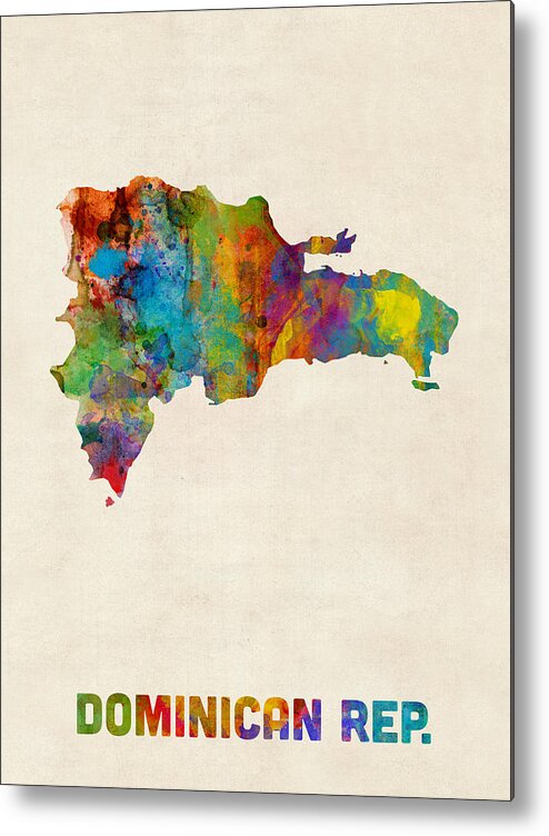 Map Art Metal Print featuring the digital art Dominican Republic Watercolor Map by Michael Tompsett