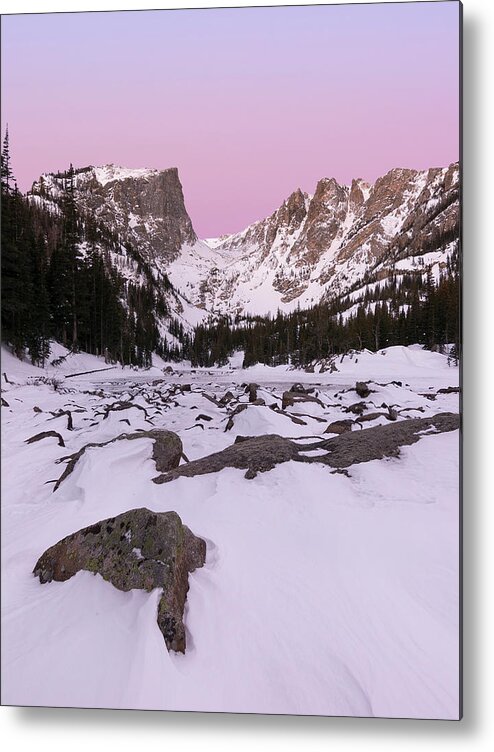 Dream Lake Metal Print featuring the photograph Dream Lake Winter Vertical by Aaron Spong