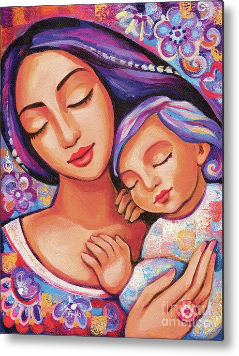 Mother And Child Metal Print featuring the painting Dreaming Together by Eva Campbell