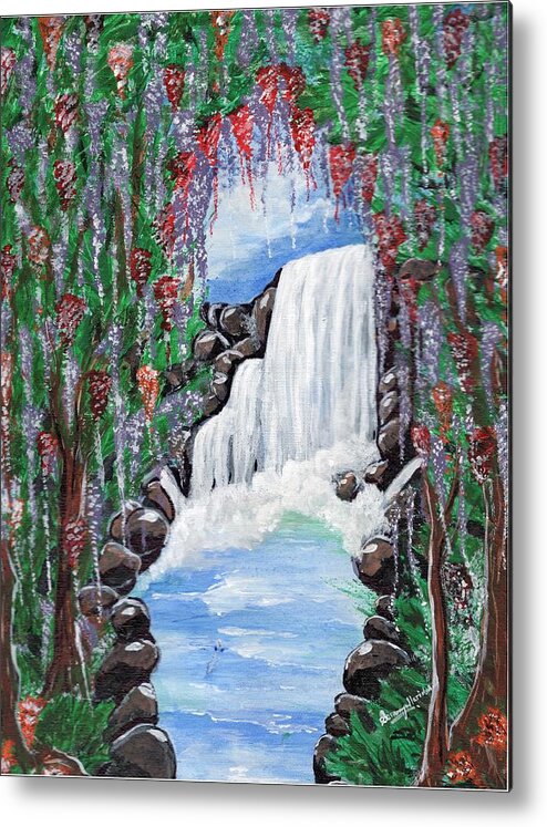 Acrylic Painting Metal Print featuring the painting Dreamy waterfall by Saranya Haridasan