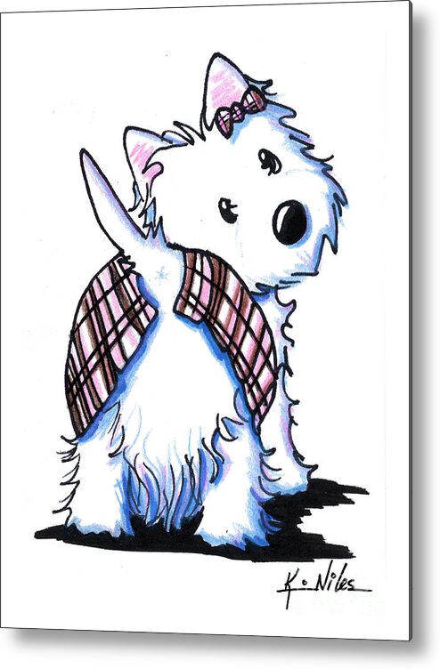 West Highland White Terrier Metal Print featuring the drawing Dressed To Kilt Westie by Kim Niles aka KiniArt