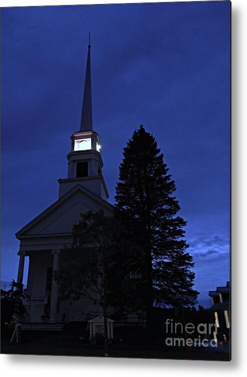 Stowe Vermont Metal Print featuring the photograph Dusk Is Lit - Stowe Community Church by Felipe Adan Lerma