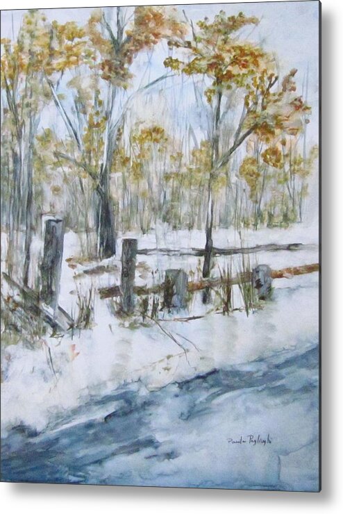 Early Spring Metal Print featuring the painting Early Spring Snow by Paula Pagliughi