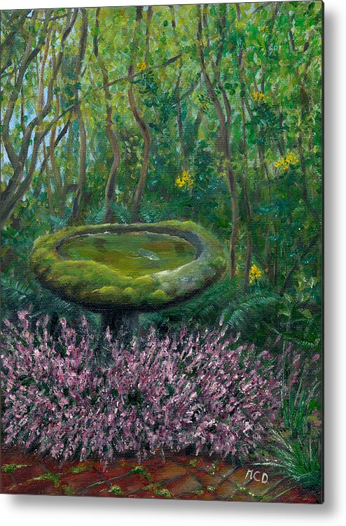 Bird Bath Metal Print featuring the painting Embracing Moss by Marie-Claire Dole