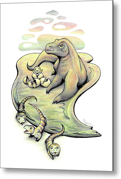 Endangered Animal Metal Print featuring the drawing Endangered Animal Komodo Dragon by Sipporah Art and Illustration