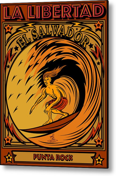 Surfing Metal Print featuring the digital art Surfing El Salvador La Libertad Punta Rock by Larry Butterworth