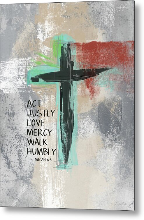 Cross Metal Print featuring the mixed media Expressionist Cross Love Mercy- Art by Linda Woods by Linda Woods