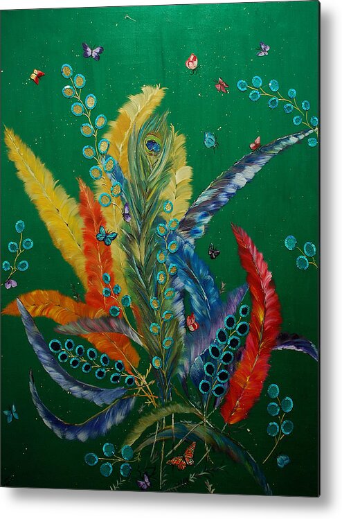 Birds Metal Print featuring the painting Feathers by Irum Iftikhar