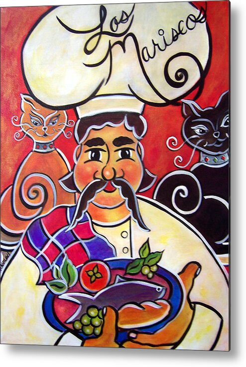 Chef Metal Print featuring the painting Fernando and the fish by Jan Oliver-Schultz